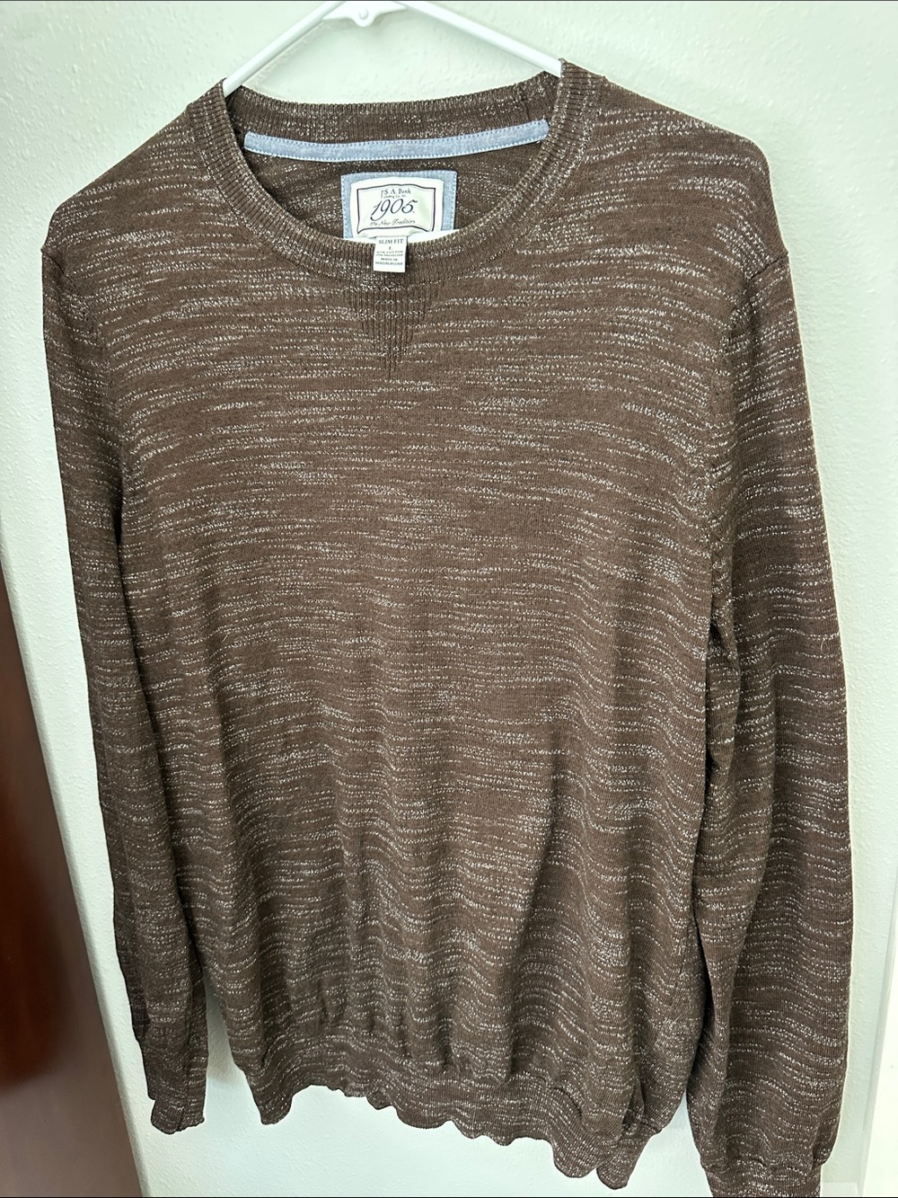 Jos. A. Bank Brown Heathered Crewneck Sweater with Cream Fleck